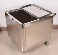 Chariot de cuisine professionnel robuste en acier inoxydable 304 à 4 roues avec couvercle et revêtement de qualité alimentaire pour le stockage de farine, riz, huile et eau