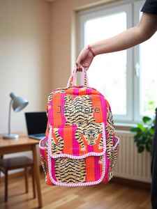 Sac à dos imprimé à la main motif tigre, 100 % coton matelassé, sacoche pour ordinateur portable, sac de transport élégant pour le quotidien avec sacs de sport confortables - Product Image 5