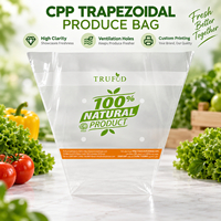 Sac à laitue en CPP transparent trapézoïdal, personnalisable directement en usine, pour une conservation plus longue des produits frais grâce aux trous de ventilation