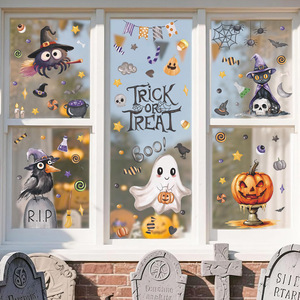 Autocollants de fenêtre en PVC de dessin animé pour Halloween, fantômes effrayants, corbeaux, citrouilles, fournitures de fête d'Halloween, décorations de fenêtre - Vente en gros usine - Product Image 4