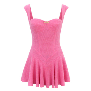 Vestido Mini Ajustado sin Mangas <span class=keywords><strong>con</strong></span> Textura Suave para Mujer, Color Rosa, Mezcla de Algodón, para Uso Casual y de Fiesta - Product Image 1
