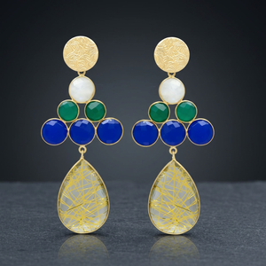Pendientes de Plata Chapados en Oro con Piedras Preciosas, Hechos a Mano, Estilo Boho Étnico, Unisex para Mujer - Product Image 2