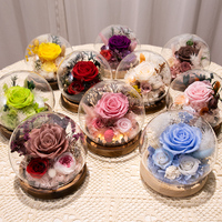 Cadeau LED, roses éternelles, fleurs préservées dans un dôme en verre pour la Saint-Valentin, la fête des mères, Noël et le Nouvel An, boîte cadeau
