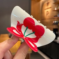 YJL NOUVEAU Pince à Cheveux Personnalisée en PVC avec Nœud Mignon et Imprimé Cerise, Accessoire de Mode Coréenne pour Femmes et Filles