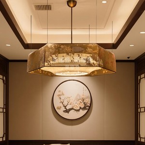New Chinese Style Square Chandelier Gold Fabric <b>Led</b> <b>Light</b> For Banquet Hall Hotel Restaurant - Product Image 4