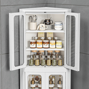 <b>Corner</b> <b>Cabinet</b> Triangular Kitchen Storage 3-Tier With Glass Doors Countertop Organizer - Product Image 3