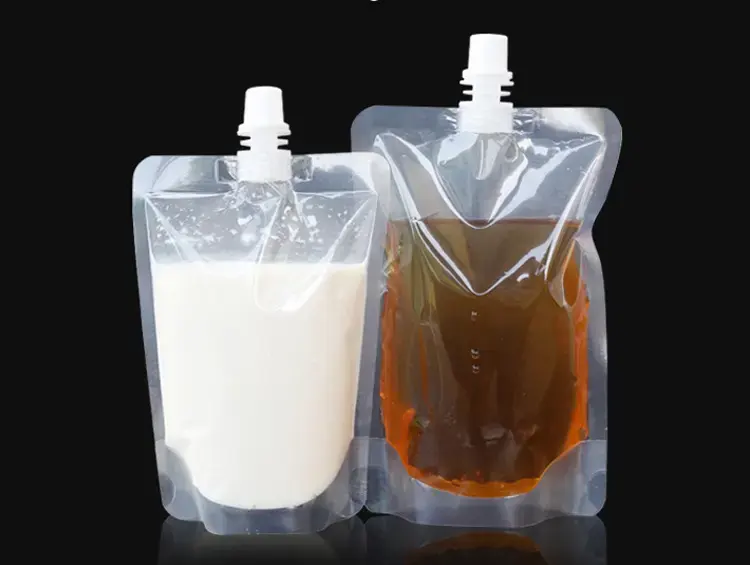 2023 New Arrival Food Packaging Bag Transparent Liquid Drink Spout Pouch 100ml 200ml 300ml Stand Up Pouch With Spout For Liquid