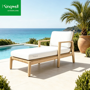 Chaise longue de jardin en teck, design moderne et luxueux, résistante aux UV, écologique, portable, avec coussins. - Product Image 2