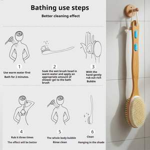 Brosse corporelle longue en bois personnalisable avec logo, en poils de sanglier naturels, exfoliante pour le bain et la douche, avec nodules, brosse de massage à sec – Ventes Flash - Product Image 4