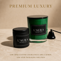 Ensemble cadeau de coupe-bougie en verre de qualité supérieure en gros |   Base épaisse vert émeraude avec couvercle noir |   Vases d'aromathérapie en gros avec logo personnalisé