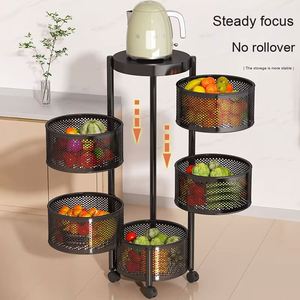 Carrito de Almacenamiento de Cocina Multifuncional y Móvil, Organizador de Frutas y Aperitivos de Metal, Cesta de Almacenamiento Giratoria para Cocina - Product Image 3