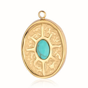 Collier en acier inoxydable minimaliste en gros, pendentifs <span class=keywords><strong>hexagramme</strong></span> en lapis-lazuli et turquoise, collier plaqué or 18 carats - Product Image 1