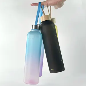 Botol air pengocok Tritan motivasi plastik luar ruangan 1 liter untuk anak-anak, 500ml 32oz 1000ml 1l