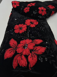 NI.AI nuovo tessuto in corda di pizzo con perline e paillettes Nigeria tessuto in velluto per donne abito da sposa materiale - Product Image 2