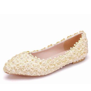 New Lace White <b>Flat</b> Bride Original Designer Women's Single Suitable Dress <b>Pointed</b> <b>Toe</b> Casual Wedding Shoes - Product Image 5