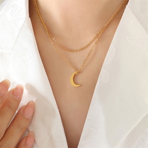 สร้อยคอโชคเกอร์สแตนเลสสตีลสองชั้นประดับจี้รูปพระจันทร์ยอดนิยม - Product Image 4