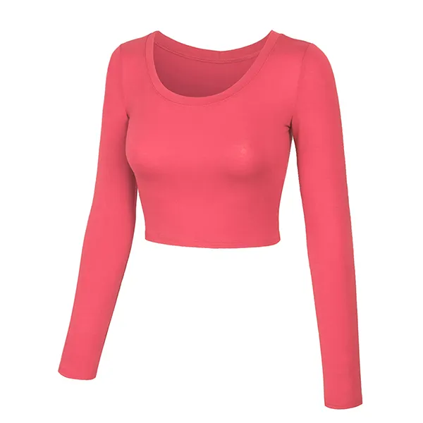 2019 Wholesale Slim Fit Cotton Ladies Long Sleeve Crop Top Solid Color Round Neck Women's T Shirt