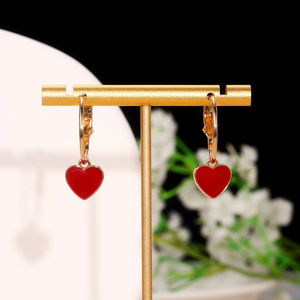 Pendientes de Corazón Rojo Esmaltados para Mujer, Joyería Festiva de Moda para Año Nuevo - Product Image 5
