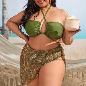 TW9203589 2022 New Halter <strong>Bikini</strong> <strong>Set</strong> Sexy Large <strong>Plus</strong> <strong>Size</strong> 4XL Split Swimsuit Three Piece Swimwear for Fat Women - Product Image 2