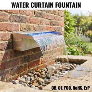 Rideau d'eau en acier inoxydable pour la décoration de piscine et de jardin, <span class=keywords><strong>fontaine</strong></span> murale, cascades <span class=keywords><strong>avec</strong></span> éclairage LED, <span class=keywords><strong>cascade</strong></span> en acier inoxydable - Product Image 1