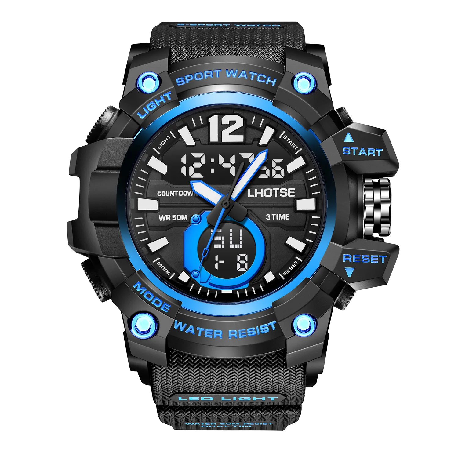 LHOTSE L-3040 Top Sport Watch Big Head Dual Time Analog Led Clock Waterproof Sports Quartz Digital Men digital wrist watch