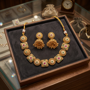 Wholesale High Quality New Vintage Copper Gold Plated Crystal <b>Bridal</b> <b>Jewelry</b> <b>Set</b> Long Mala Necklace Earrings Maang Party Wedding - Product Image 3