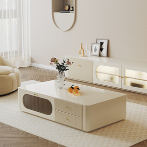 <span class=keywords><strong>Meuble</strong></span> TV et table basse style crème, combinaison minimaliste pour salon, unité compacte, <span class=keywords><strong>meuble</strong></span> TV sur pieds hauts au sol - Product Image 5