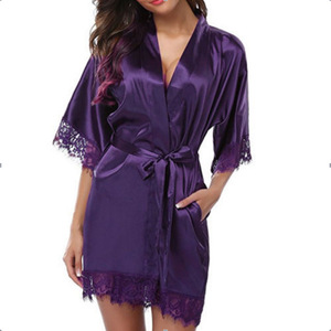 Vente en gros de robes thermiques en satin de soie et dentelle pour femmes ensembles de couchage pour mariée demoiselle d'honneur pour les fêtes de mariage robe de nuit pour les filles - Product Image 3