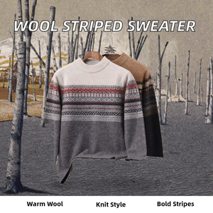 Pull en laine 100% de haute qualité, épais (530g), à col rond, rayé, anti-boulochage, imprimé numériquement, chaud, à manches longues, pour homme, PERRY - Product Image 2