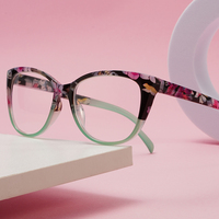 Lunettes de vue œil-de-chat demi-cerclées à imprimé floral tendance pour femmes, verres transparents, style élégant, légères, RML