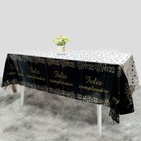 Nappe carrée en plastique imperméable à l'eau, imprimée avec un motif de nuit étoilée, joyeux anniversaire en espagnol, 1,37x1,83m, pour les fêtes et les rassemblements