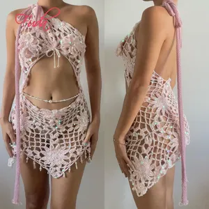 FUDA C310 Customized Knitted Sweater 100% Cotton Women's Handmade Crocheted Swimsuit Beachwear Knitted Dress