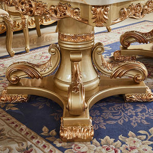 Châu Âu Sang Trọng Cổ Điển Phòng Ăn Đồ Nội Thất Bàn Ghế Đặt Hoàng Gia Khắc Gỗ Khung Bằng Đá Cẩm Thạch Bàn Ăn Với 6 Ghế Da - Product Image 6