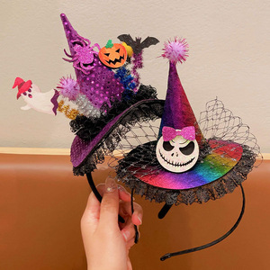 Serre-têtes et bandeaux pour enfants de haute qualité, en métal, tissu, plastique et ruban, style chapeau de citrouille, fantôme, sorcière, mignons - Product Image 3