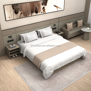 Ensemble de meubles de chambre d'hôtel moderne, taille personnalisable, cadre de lit en bois avec matelas, tête de lit, panneau mural, table de chevet pour hôtel économique - Product Image 3