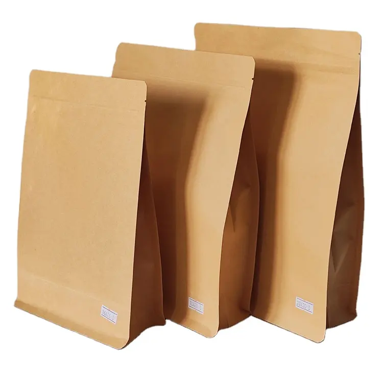 Nouveau design d'emballage alimentaire en papier kraft brun Sachets de café aux noix et céréales avec doublure en feuille d'aluminium