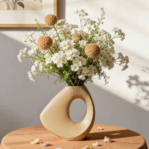 Jarrón de Flores de Cerámica Negro Mate Geométrico para Decoración <span class=keywords><strong>Minimalista</strong></span> del <span class=keywords><strong>Hogar</strong></span>, para Estantes, Sala de Estar, Repisa, Decoración del <span class=keywords><strong>Hogar</strong></span> - Product Image 4