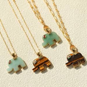 Collar de Moda con Colgante de Elefante y Bambú, Chapado en Oro, con <span class=keywords><strong>Aventurina</strong></span> <span class=keywords><strong>Verde</strong></span> Natural, Resistente al Agua, para Mujer, Regalo - Product Image 2