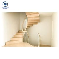 PRIMA Hochwertige Moderne Holz-Treppenstufen mit Glasbaluster, Maßgefertigte Gebogene Treppe für Häuser