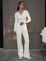 Blubelle Ensemble Tendance Rétro Zippé Slim Fit Femme Nouveau Cardigan Court en Tricot Côtelé à Fente avec Pantalon Large Décontracté Automne Hiver