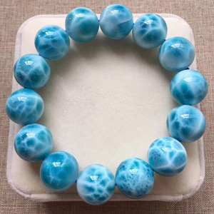 Pulsera Elástica de Larimar Natural Dominicano de Primera Calidad, con Patrón de Ondas Azules, Gema de Larimar, Joyería de Cristal Curativa - Product Image 6