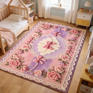 Schattig meisjeskamerkleed Luxe zacht fluwelen prinsessenkleed met roze strik Rozenbloemen woonkamer decoratief tapijt - Product Image 1