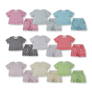 Factory Direct Sale Baby Girls Summer <b>Clothes</b> Outfits Scallop Pink Bows Flowers Short Sleeve Shorts Set - Product Image 5