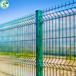 Panneaux de clôture de jardin en fer revêtu vert, pièces, prix d'usine, vente en gros, 3 plis, en maille tressée