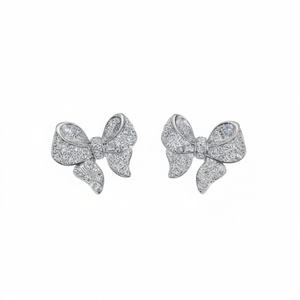 Boucles d'oreilles clous nœud papillon blanc champagne, micro-incrustation de strass en cristal, bijoux fantaisie mignons pour femme, cadeau - Product Image 1
