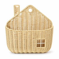 Panier de rangement mural en rotin tressé à la main, écologique, en forme de maison, pour chambre d'enfant, logo personnalisable