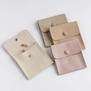 Microfiber Jewelry Pouch 8x8cm Luxury Small <b>Gift</b> Bags With Snap Button <b>Envelope</b> Style Packaging - Product Image 5