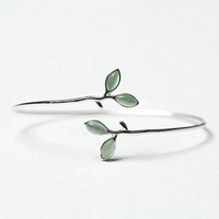 Bracelet feuille LT-42 en argent sterling 925 avec pierre d'opale, style simple japonais et coréen, tendance pour étudiantes, polyvalent et à thème forestier