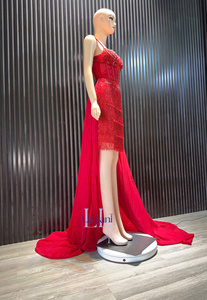 Robe de soirée de luxe pour femme, coupe évasée, en soie ornée de strass, à manches classiques, pour fêtes d'hiver - Product Image 4