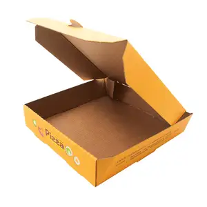 24 inç beyaz kraft özel logo tasarım gıda sarı pizza ambalaj kutusu kişiselleştirilmiş oluklu kahverengi kağıt pizza kutuları karton